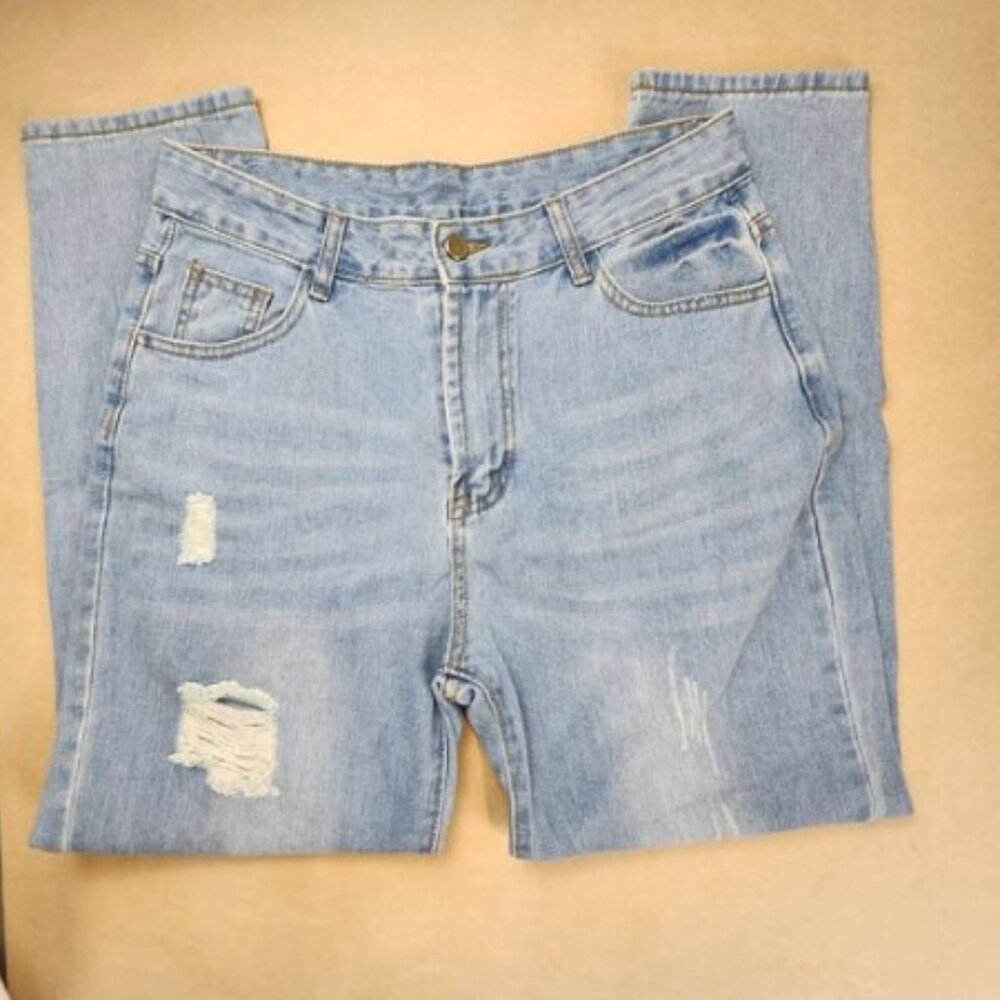 Shein Distressed Boyfriend Jeans Size Large 10/12 - Picture 3 of 12